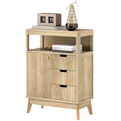 Modern Style Buffet Sideboard Storage Cabinet with Doors, Adjustable Shelf, and Open Shelf - Dining Room, Kitchen, and Living Room Buffet, 60 x 30 x 81 cm, Natural Wood