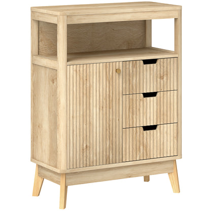 Modern Style Buffet Sideboard Storage Cabinet with Doors, Adjustable Shelf, and Open Shelf - Dining Room, Kitchen, and Living Room Buffet, 60 x 30 x 81 cm, Natural Wood