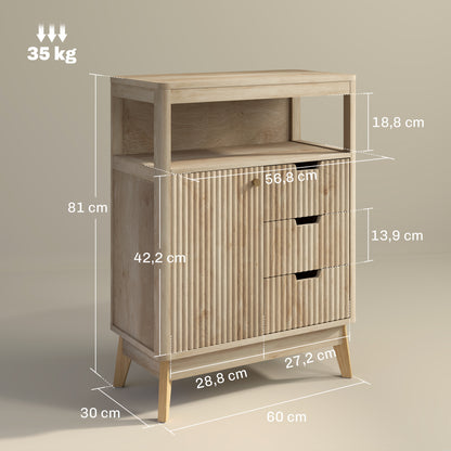 Modern Style Buffet Sideboard Storage Cabinet with Doors, Adjustable Shelf, and Open Shelf - Dining Room, Kitchen, and Living Room Buffet, 60 x 30 x 81 cm, Natural Wood