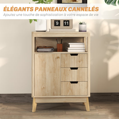 Modern Style Buffet Sideboard Storage Cabinet with Doors, Adjustable Shelf, and Open Shelf - Dining Room, Kitchen, and Living Room Buffet, 60 x 30 x 81 cm, Natural Wood