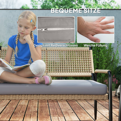 Garden Furniture Set made of Polyrattan Lounge Set with 2-Seater Sofa Armchair Glass Table Cushion Weatherproof Seating Group for 4 Persons Outdoor Balcony Furniture Set Patio Furniture for Garden Balcony Dark Grey+Yellow