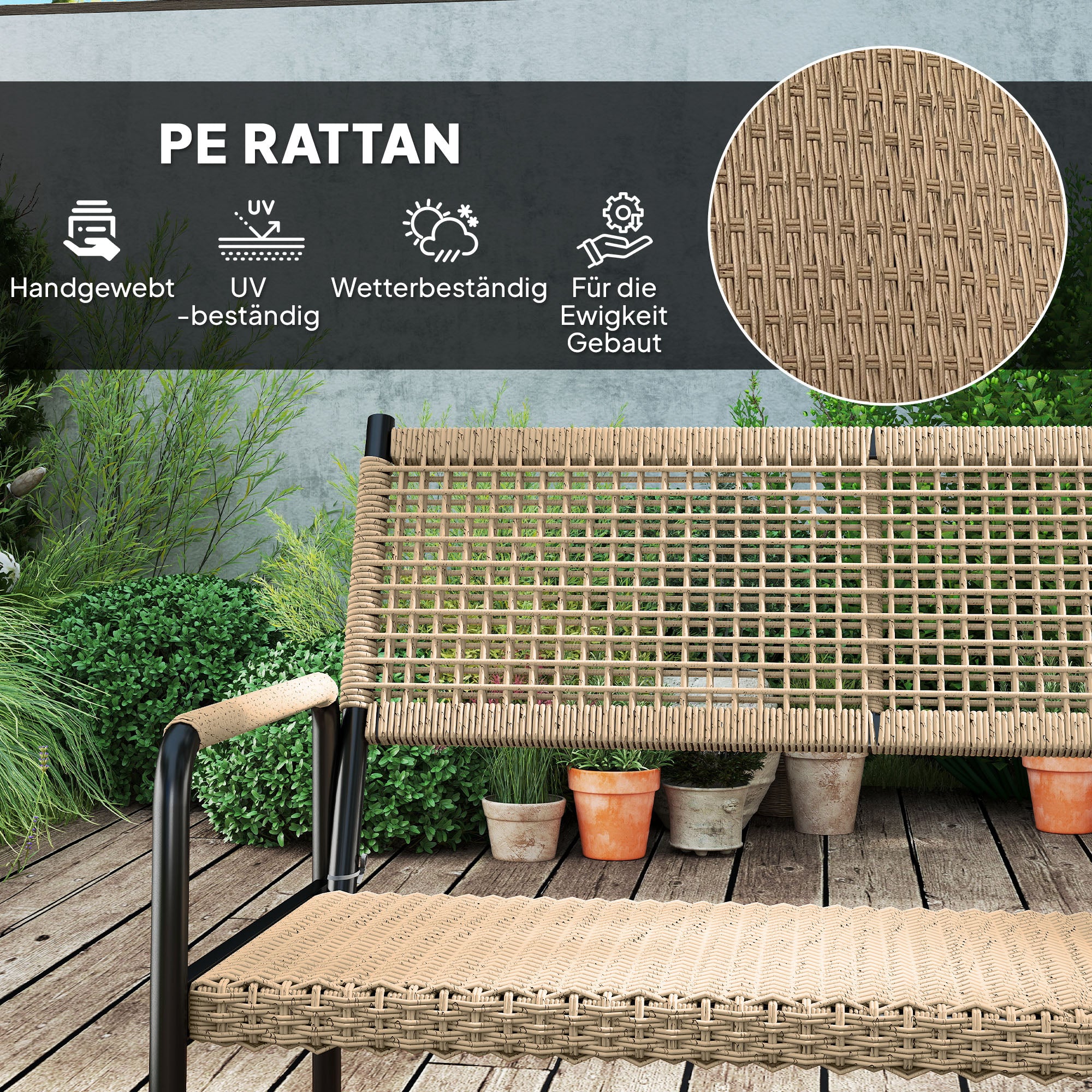 Garden Furniture Set made of Polyrattan Lounge Set with 2-Seater Sofa Armchair Glass Table Cushion Weatherproof Seating Group for 4 Persons Outdoor Balcony Furniture Set Patio Furniture for Garden Balcony Dark Grey+Yellow
