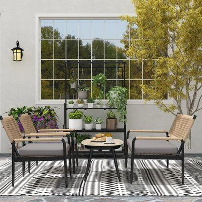 Garden Furniture Set made of Polyrattan Lounge Set with 2-Seater Sofa Armchair Glass Table Cushion Weatherproof Seating Group for 4 Persons Outdoor Balcony Furniture Set Patio Furniture for Garden Balcony Dark Grey+Yellow