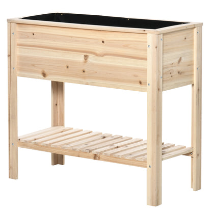 Raised Urban Garden with Shelf 90x40x81 cm Planting Table made of Natural Wood with Non-Woven Fabric for Cultivating Plants Flowers Garden Natural