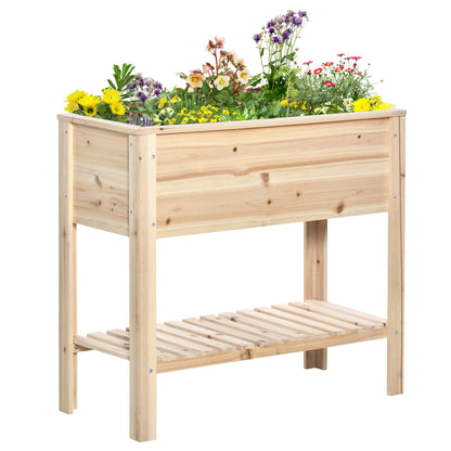Raised Urban Garden with Shelf 90x40x81 cm Planting Table made of Natural Wood with Non-Woven Fabric for Cultivating Plants Flowers Garden Natural