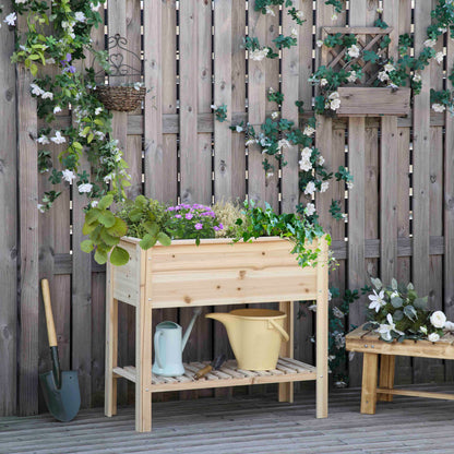 Raised Urban Garden with Shelf 90x40x81 cm Planting Table made of Natural Wood with Non-Woven Fabric for Cultivating Plants Flowers Garden Natural