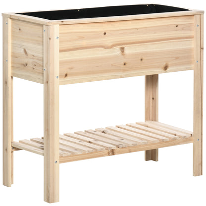 Raised Urban Garden with Shelf 90x40x81 cm Planting Table made of Natural Wood with Non-Woven Fabric for Cultivating Plants Flowers Garden Natural