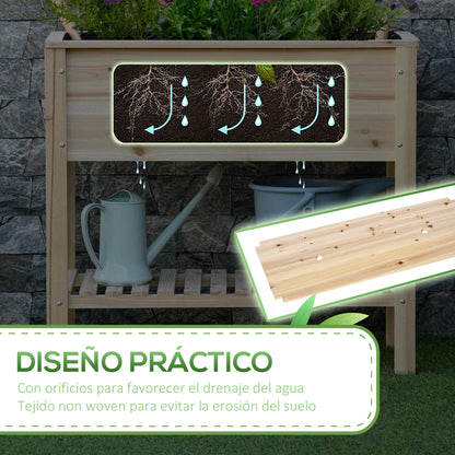 Raised Urban Garden with Shelf 90x40x81 cm Planting Table made of Natural Wood with Non-Woven Fabric for Cultivating Plants Flowers Garden Natural