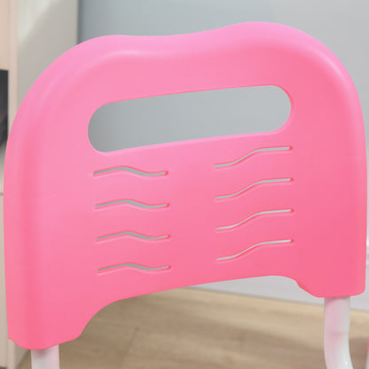 Adjustable Height School Desk for Children 6-12 Years, Desk and Chair Set with 45° Tilting Desktop, Drawer, 2 Pen Holders, and Hook, Pink