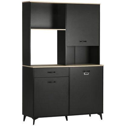 Kitchen Buffet Cabinet Dining Room Buffet 3 Open Niches 3 Cupboards with Door and 1 Drawer 119 x 41 x 180 cm Black