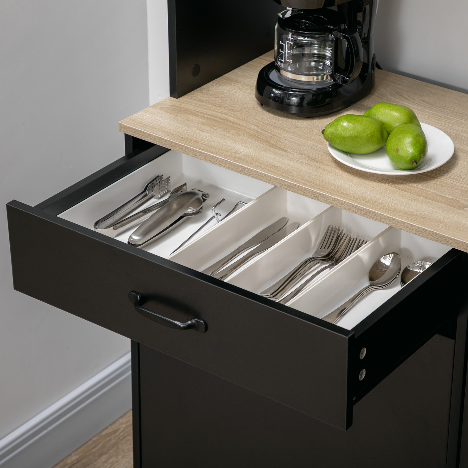 Kitchen Buffet Cabinet Dining Room Buffet 3 Open Niches 3 Cupboards with Door and 1 Drawer 119 x 41 x 180 cm Black