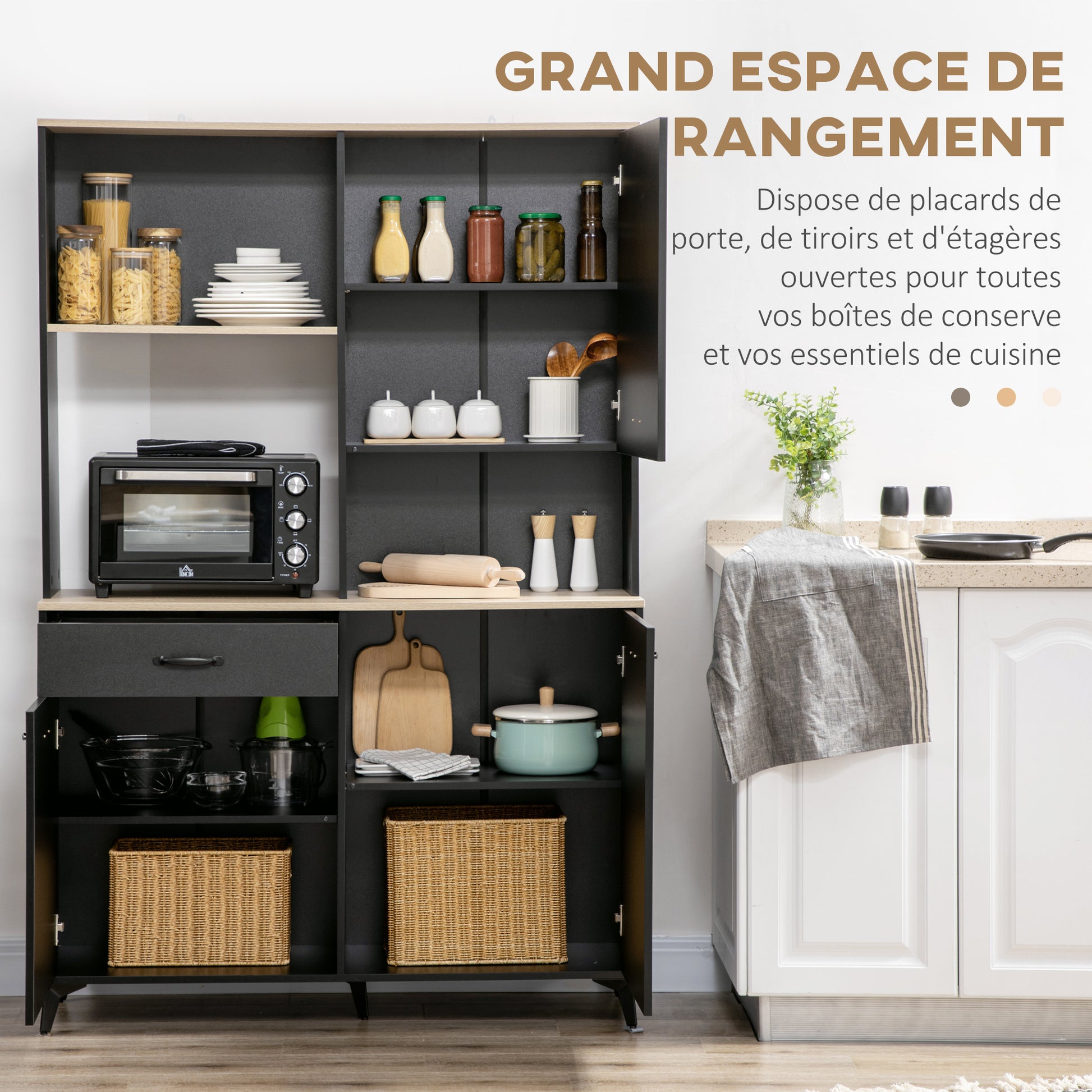 Kitchen Buffet Cabinet Dining Room Buffet 3 Open Niches 3 Cupboards with Door and 1 Drawer 119 x 41 x 180 cm Black
