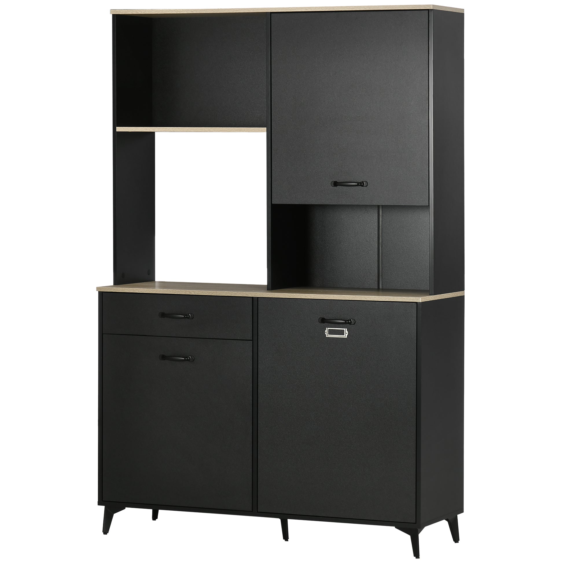 Kitchen Buffet Cabinet Dining Room Buffet 3 Open Niches 3 Cupboards with Door and 1 Drawer 119 x 41 x 180 cm Black