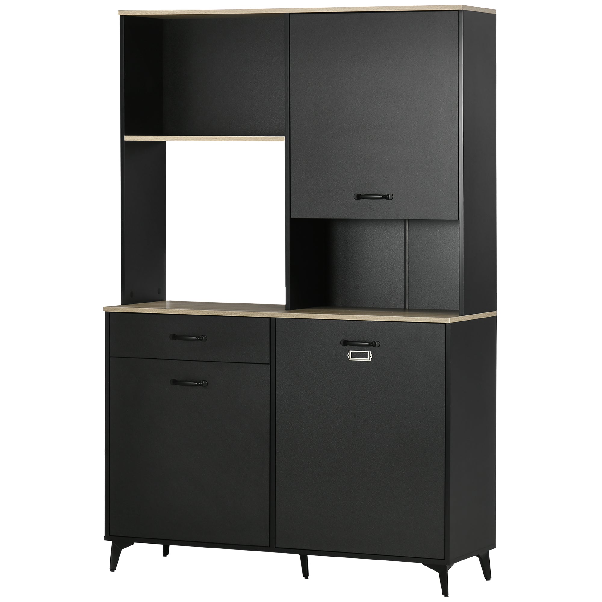 Kitchen Buffet Cabinet Dining Room Buffet 3 Open Niches 3 Cupboards with Door and 1 Drawer 119 x 41 x 180 cm Black