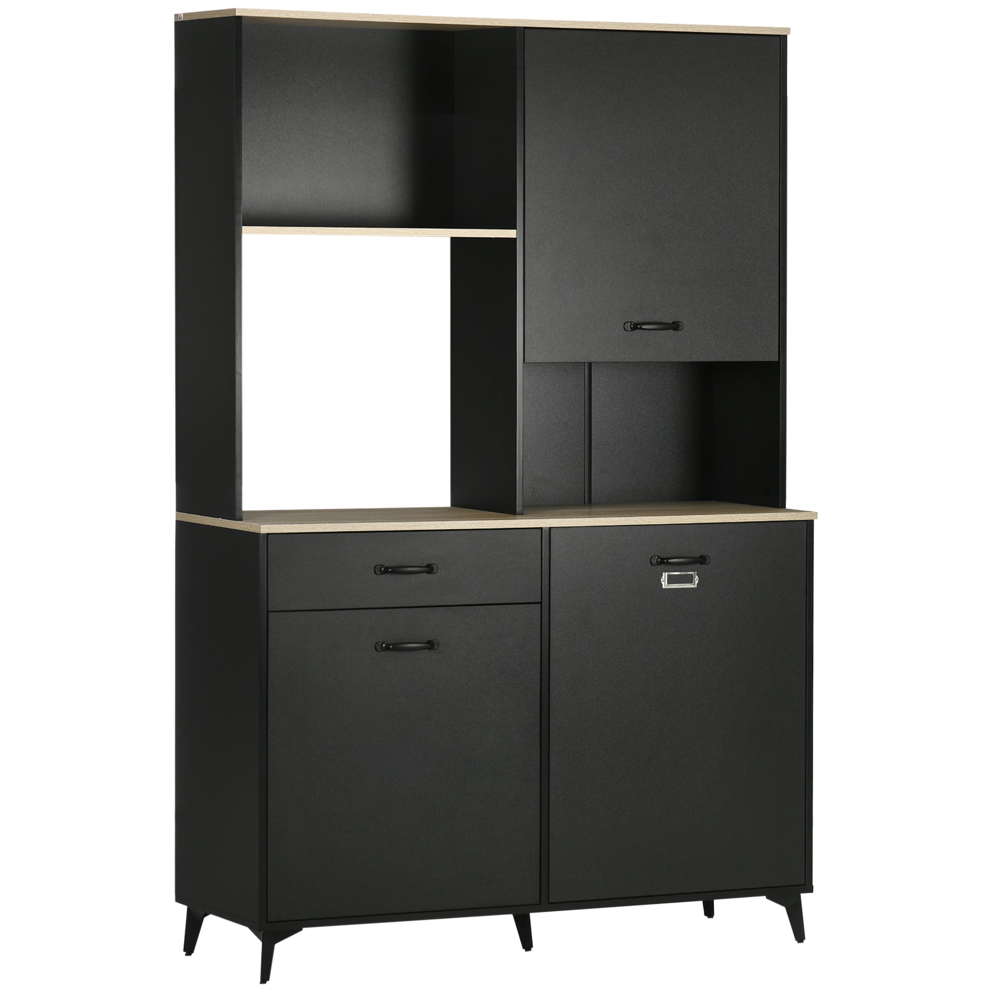 Kitchen Buffet Cabinet Dining Room Buffet 3 Open Niches 3 Cupboards with Door and 1 Drawer 119 x 41 x 180 cm Black