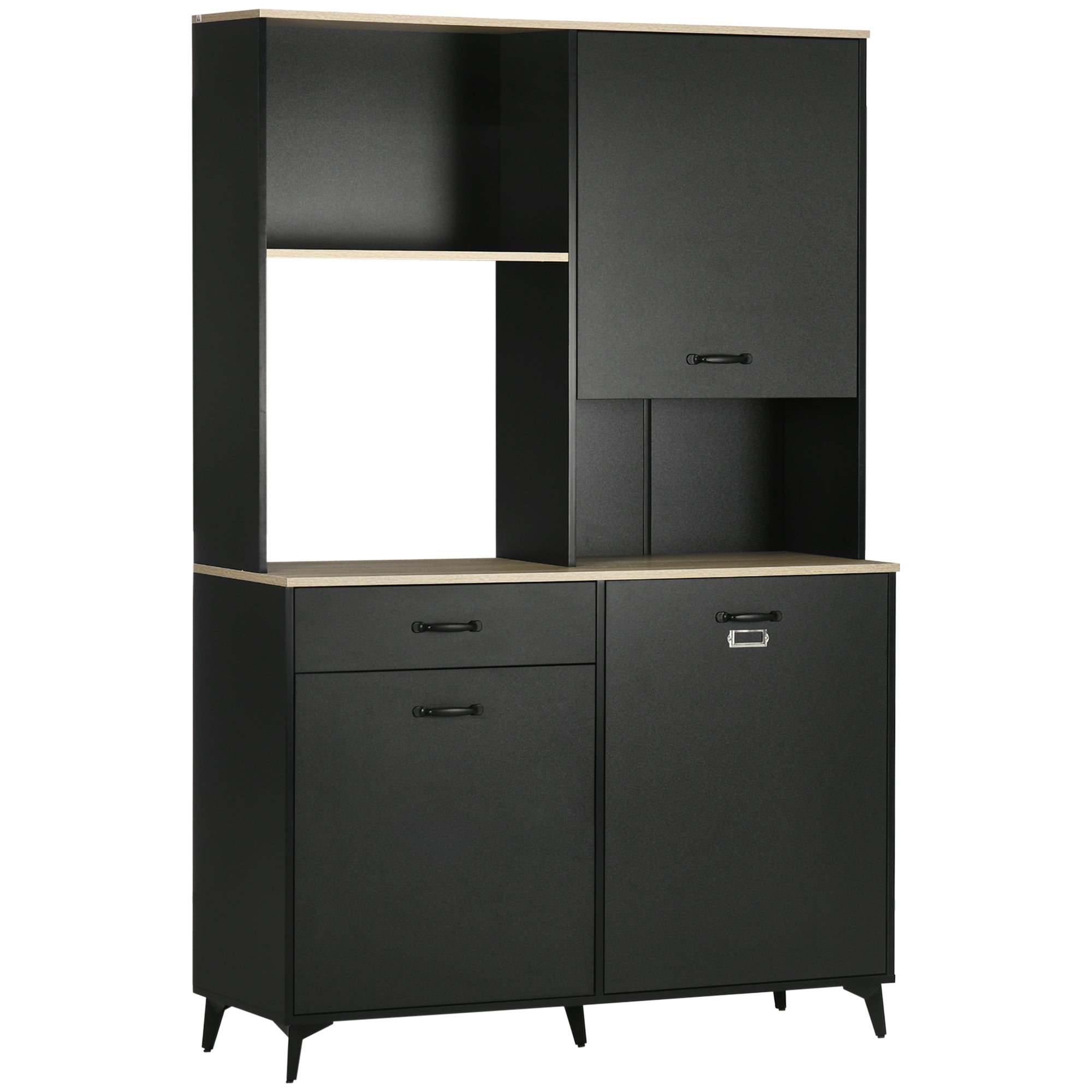 Kitchen Buffet Cabinet Dining Room Buffet 3 Open Niches 3 Cupboards with Door and 1 Drawer 119 x 41 x 180 cm Black