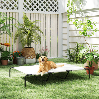 Outdoor Dog Lounger — Elevated Bed for Large Dogs, Cooling Pet Cot with Steel Frame and Breathable Mesh, Portable for Outdoors & Camping — 60 x 37 x 9 in (152 x 94 x 23 cm), Beige