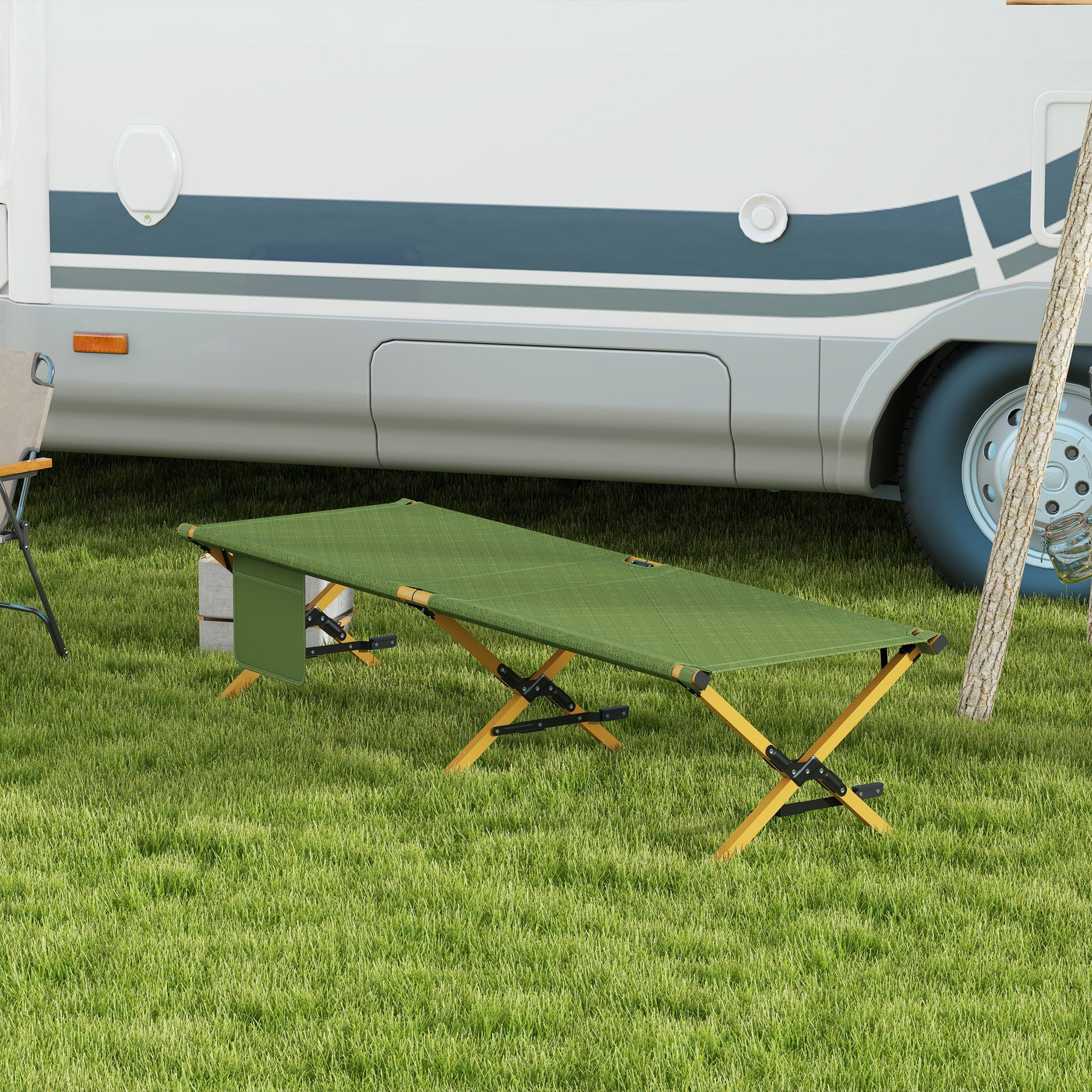 Sun Lounger, Garden Lounger, Folding Chair with Side Pocket, Recliner, for Garden, Balcony, Oxford, Dark Green, 196 x 64 x 45 cm