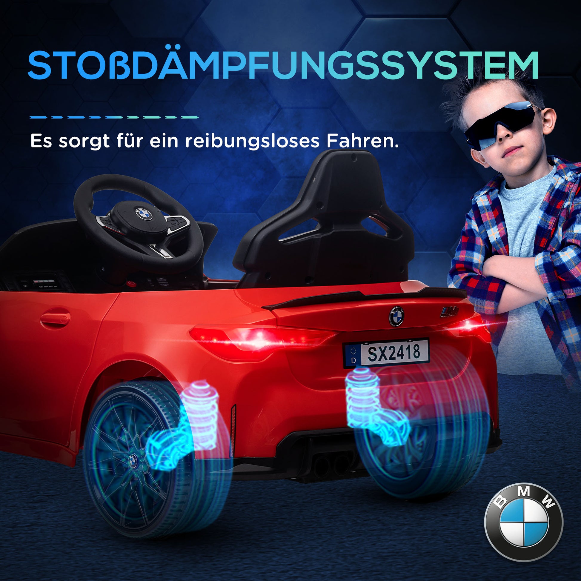 Kids Electric Car 12V Child Vehicle with 2.4G Remote Control, Suspension, Soft Start, Electric Toy with MP3, USB, LED Lights, Horn, 3-5 km/h, for Kids 3-5 Years, Red