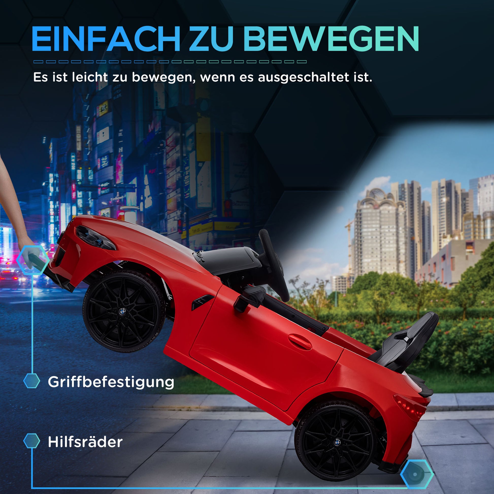 Kids Electric Car 12V Child Vehicle with 2.4G Remote Control, Suspension, Soft Start, Electric Toy with MP3, USB, LED Lights, Horn, 3-5 km/h, for Kids 3-5 Years, Red