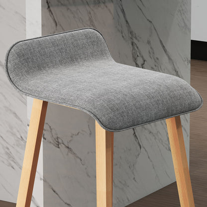 Scandinavian Style Bar Stools - Set of 2 Bar Stools with Footrests - Fir Wood Light Gray Linen-like Polyester Fabric