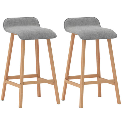 Scandinavian Style Bar Stools - Set of 2 Bar Stools with Footrests - Fir Wood Light Gray Linen-like Polyester Fabric