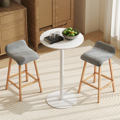 Scandinavian Style Bar Stools - Set of 2 Bar Stools with Footrests - Fir Wood Light Gray Linen-like Polyester Fabric