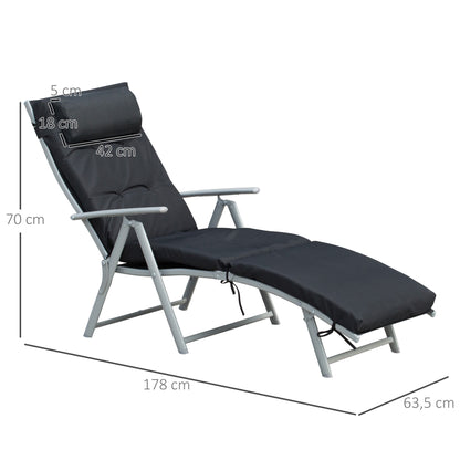 Foldable Sunbed Beach Chair with Headrest Seat Cushion Recliner with 7-Position Adjustable Backrest Garden Sun Lounger Relaxing Chair Supports up to 165 kg, for Garden Vacation Outdoor, Black