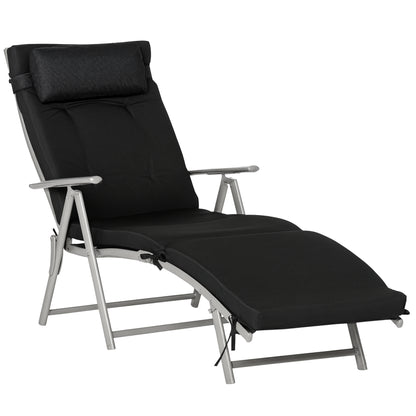 Foldable Sunbed Beach Chair with Headrest Seat Cushion Recliner with 7-Position Adjustable Backrest Garden Sun Lounger Relaxing Chair Supports up to 165 kg, for Garden Vacation Outdoor, Black