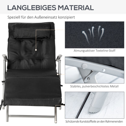 Foldable Sunbed Beach Chair with Headrest Seat Cushion Recliner with 7-Position Adjustable Backrest Garden Sun Lounger Relaxing Chair Supports up to 165 kg, for Garden Vacation Outdoor, Black