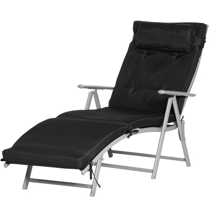 Foldable Sunbed Beach Chair with Headrest Seat Cushion Recliner with 7-Position Adjustable Backrest Garden Sun Lounger Relaxing Chair Supports up to 165 kg, for Garden Vacation Outdoor, Black