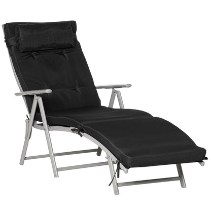 Foldable Sunbed Beach Chair with Headrest Seat Cushion Recliner with 7-Position Adjustable Backrest Garden Sun Lounger Relaxing Chair Supports up to 165 kg, for Garden Vacation Outdoor, Black