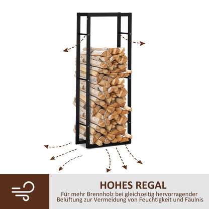 Firewood Rack Metal 60 x 25 x 150 cm Log Rack Stack Aid Steel Frame up to 100kg Fireplace Stand Outdoor Wood Rack Firewood Rack for Garden Terrace Outside Black