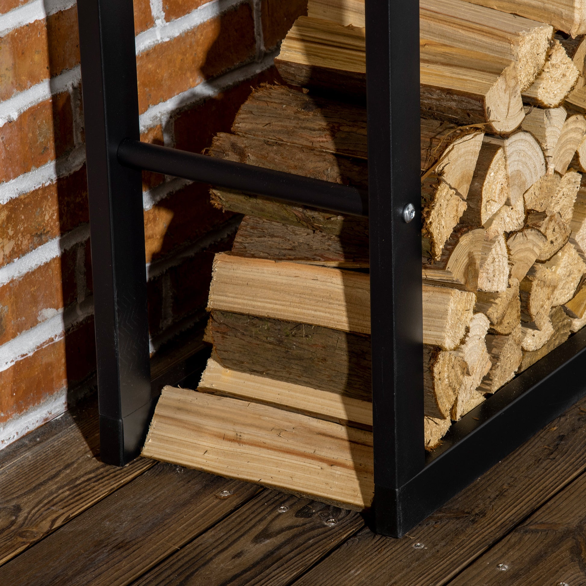 Firewood Rack Metal 60 x 25 x 150 cm Log Rack Stack Aid Steel Frame up to 100kg Fireplace Stand Outdoor Wood Rack Firewood Rack for Garden Terrace Outside Black