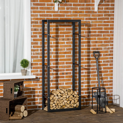 Firewood Rack Metal 60 x 25 x 150 cm Log Rack Stack Aid Steel Frame up to 100kg Fireplace Stand Outdoor Wood Rack Firewood Rack for Garden Terrace Outside Black