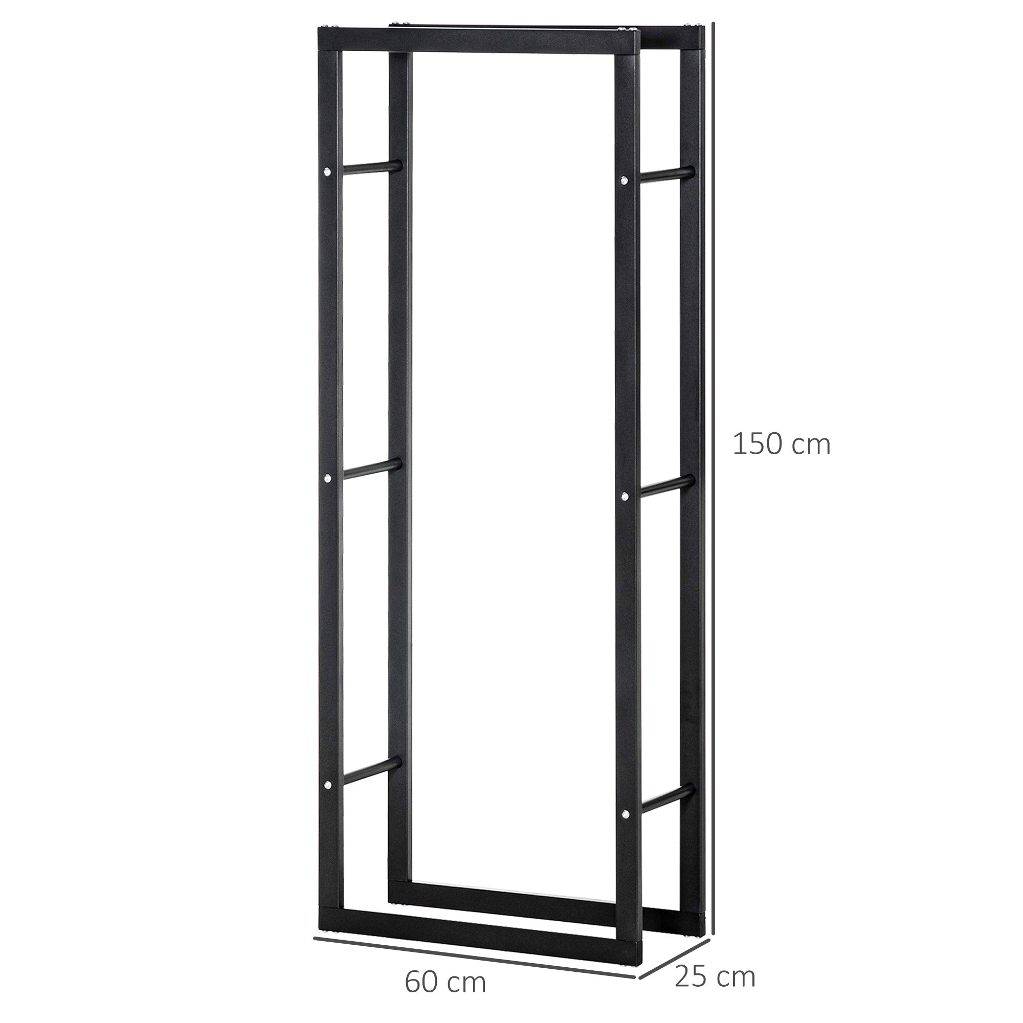 Firewood Rack Metal 60 x 25 x 150 cm Log Rack Stack Aid Steel Frame up to 100kg Fireplace Stand Outdoor Wood Rack Firewood Rack for Garden Terrace Outside Black