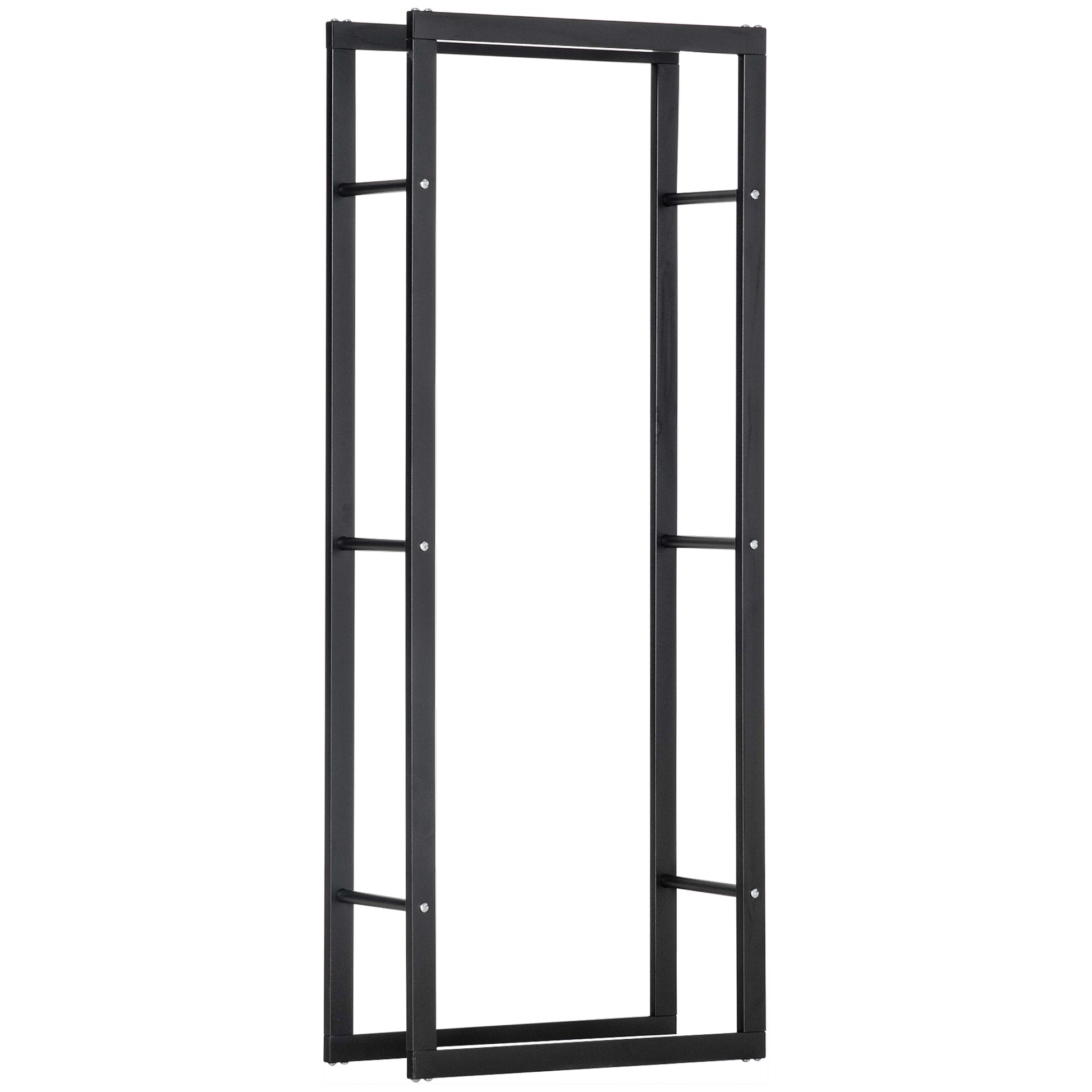 Firewood Rack Metal 60 x 25 x 150 cm Log Rack Stack Aid Steel Frame up to 100kg Fireplace Stand Outdoor Wood Rack Firewood Rack for Garden Terrace Outside Black