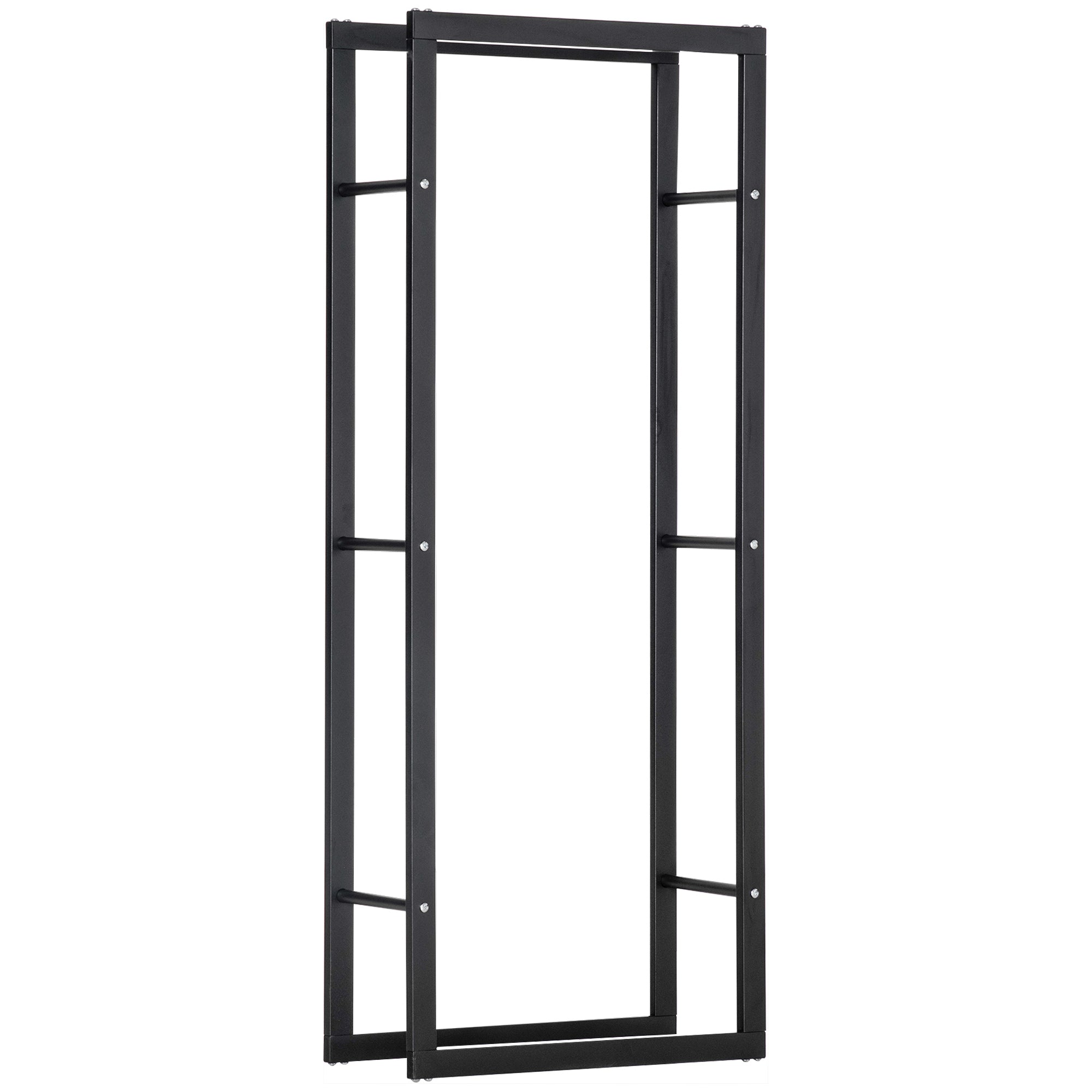 Firewood Rack Metal 60 x 25 x 150 cm Log Rack Stack Aid Steel Frame up to 100kg Fireplace Stand Outdoor Wood Rack Firewood Rack for Garden Terrace Outside Black