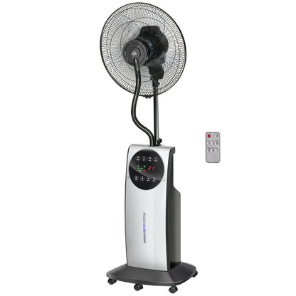 Silent Misting Fan 90 W, 135 cm Stand Fan with 3 modes 3 speeds, remote control, 12H timer, 70° oscillation, LED screen, 3.1L water tank, gray and black