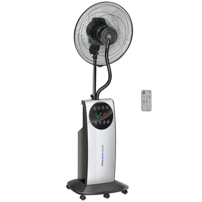 Silent Misting Fan 90 W, 135 cm Stand Fan with 3 modes 3 speeds, remote control, 12H timer, 70° oscillation, LED screen, 3.1L water tank, gray and black