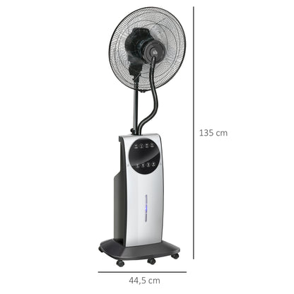 Silent Misting Fan 90 W, 135 cm Stand Fan with 3 modes 3 speeds, remote control, 12H timer, 70° oscillation, LED screen, 3.1L water tank, gray and black