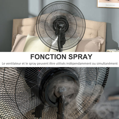 Silent Misting Fan 90 W, 135 cm Stand Fan with 3 modes 3 speeds, remote control, 12H timer, 70° oscillation, LED screen, 3.1L water tank, gray and black