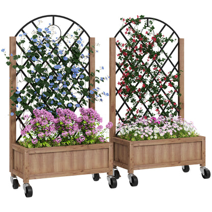 2-Piece Set Raised Bed Planters with Wheels, Trellis, Espalier Plant Pot Wooden Flower Box, Garden Espalier 52x25x97cm for Garden Balcony Terrace, Flower Pot for Climbing Plants Basket Plants