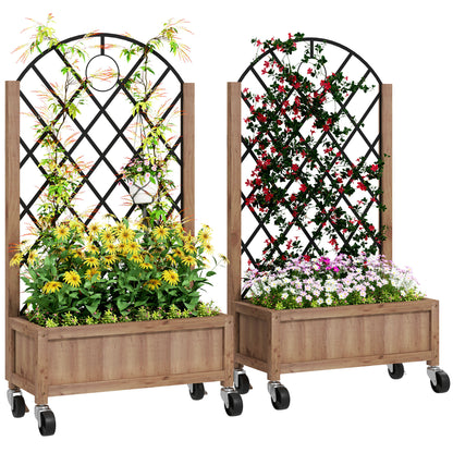 2-Piece Set Raised Bed Planters with Wheels, Trellis, Espalier Plant Pot Wooden Flower Box, Garden Espalier 52x25x97cm for Garden Balcony Terrace, Flower Pot for Climbing Plants Basket Plants