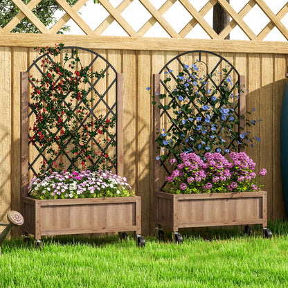 2-Piece Set Raised Bed Planters with Wheels, Trellis, Espalier Plant Pot Wooden Flower Box, Garden Espalier 52x25x97cm for Garden Balcony Terrace, Flower Pot for Climbing Plants Basket Plants
