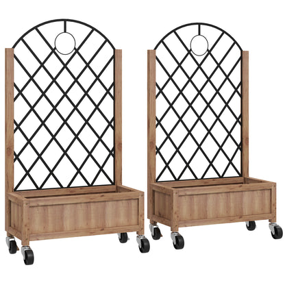 2-Piece Set Raised Bed Planters with Wheels, Trellis, Espalier Plant Pot Wooden Flower Box, Garden Espalier 52x25x97cm for Garden Balcony Terrace, Flower Pot for Climbing Plants Basket Plants