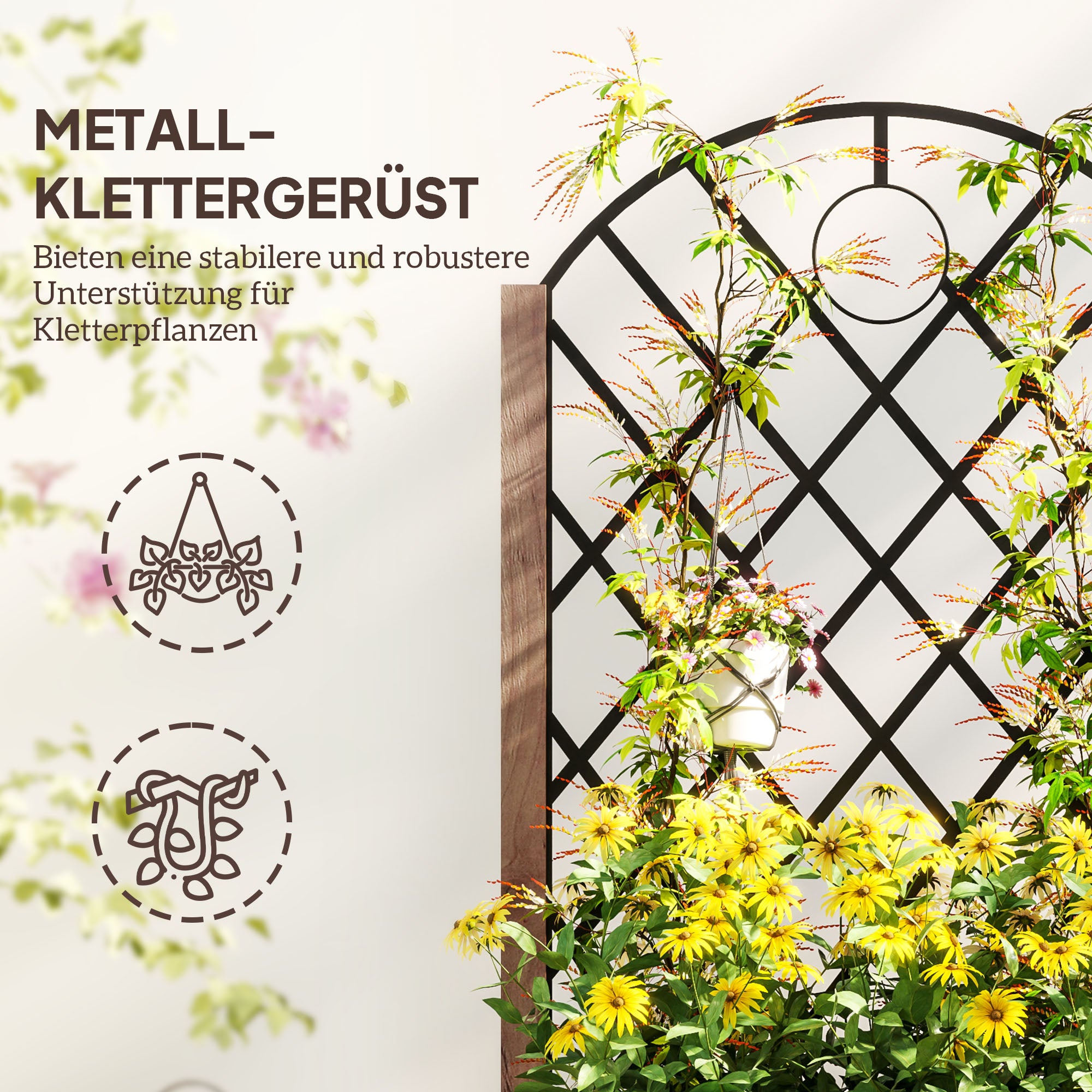 2-Piece Set Raised Bed Planters with Wheels, Trellis, Espalier Plant Pot Wooden Flower Box, Garden Espalier 52x25x97cm for Garden Balcony Terrace, Flower Pot for Climbing Plants Basket Plants