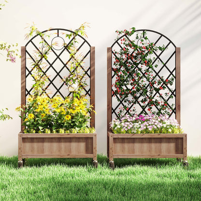 2-Piece Set Raised Bed Planters with Wheels, Trellis, Espalier Plant Pot Wooden Flower Box, Garden Espalier 52x25x97cm for Garden Balcony Terrace, Flower Pot for Climbing Plants Basket Plants
