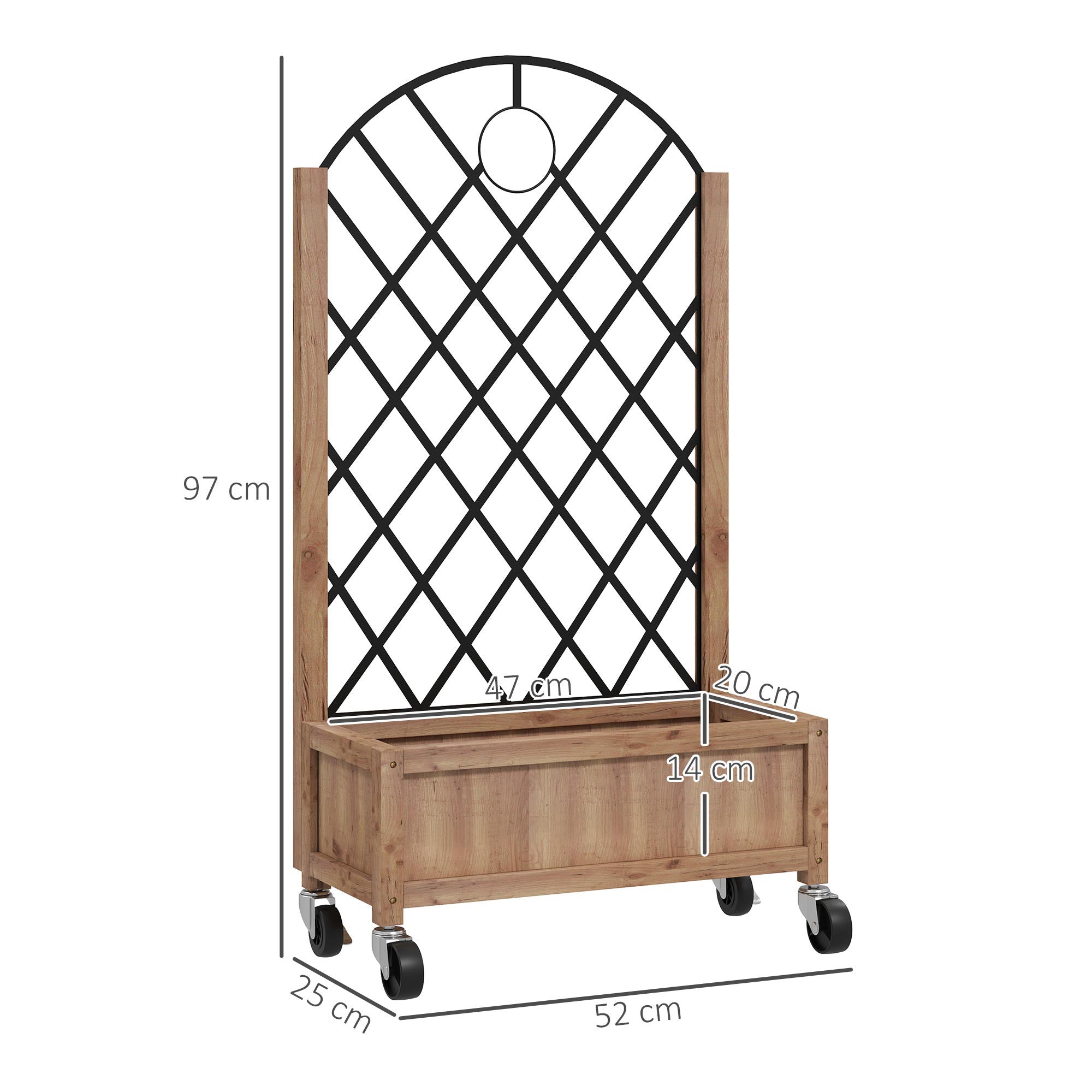 2-Piece Set Raised Bed Planters with Wheels, Trellis, Espalier Plant Pot Wooden Flower Box, Garden Espalier 52x25x97cm for Garden Balcony Terrace, Flower Pot for Climbing Plants Basket Plants