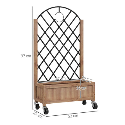 2-Piece Set Raised Bed Planters with Wheels, Trellis, Espalier Plant Pot Wooden Flower Box, Garden Espalier 52x25x97cm for Garden Balcony Terrace, Flower Pot for Climbing Plants Basket Plants
